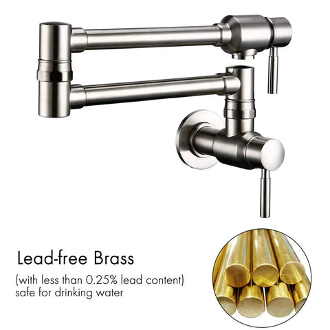 Stainless Steel Pot Filler Faucet Wall Mount With Dual Joint Swing Arm, Cold Water Only, showcasing dual lever handle