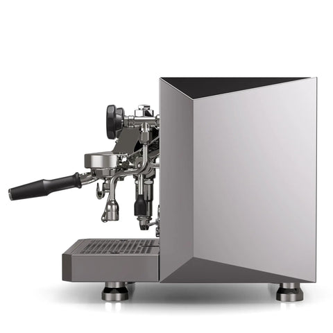 Side view of Giotto Fast R Espresso Machine With Rotary Pump And Heat Exchanger And PID Temperature Control In Chrome Finish