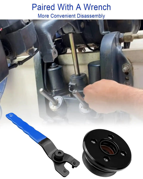 Outboard Trim Cylinder End Cap With O Ring Seal For 115-300HP Motors, Heavy Duty Replacement That Stops Oil Fuel And Coolant Leaks, Blocks Debris, Protects Precision Engine Performance And Longevity, with wrench
