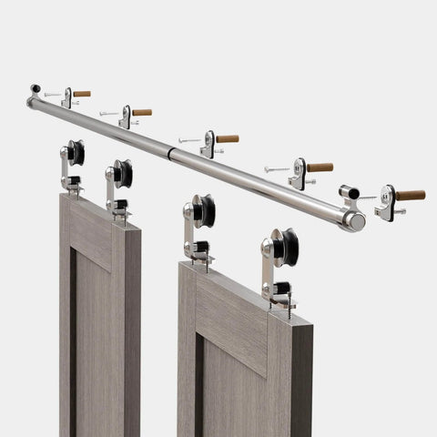 8 Foot Stainless Steel Sliding Barn Door Hardware Kit For Double Doors Built To Last Heavy Duty Smooth Quiet Track System