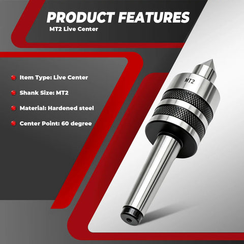 Image of MT2 Morse Taper Live Center 60 Degree Point Built Tough With Triple Bearing Lathe Center For CNC Turning High Precision And Rock Solid Stability, Heavy Duty Steel Construction.