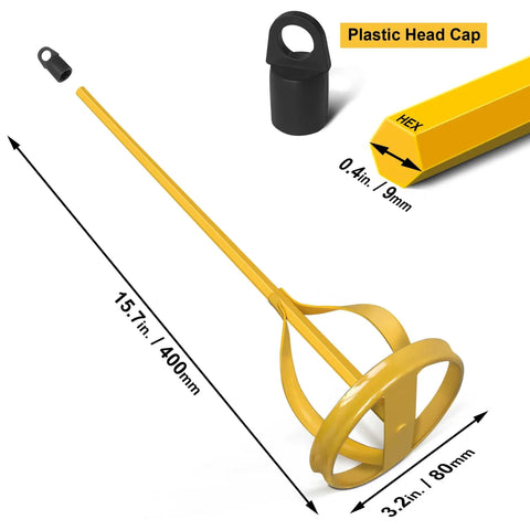 Must-Have Paint And Mud Mixer For Drill 1 To 5 Gallon Buckets Fits All Standard Drill Bits Hex Head Anti-Slip Easy Clean Painting And Plastering Mixer Stirrer Tool Yellow, 400mm