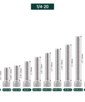 High Octane 1/4-20 X 1 Socket Head Cap Screws In Knockout 304 Stainless Steel, various lengths displayed for heavy duty projects.