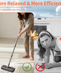 Person using 3 In 1 Floor Scrub Brush With Squeegee And Tweezers Long Handle Heavy Duty Stiff Bristle Broom for cleaning floors
