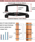 Diagram of Square Arch Cabinet Pull in Oil Rubbed Bronze, 3 inch center-to-center screws, 25-pack with included screw sizes.