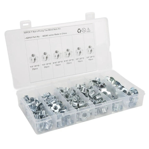110 Piece Pronged Tee Nuts Set Three Eighths Inch Size Galvanized Steel Rustproof T Nuts In Organizer Box