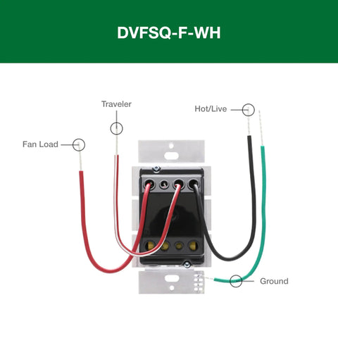 Space Saving 3 Speed Ceiling Fan Control Switch For Indoor Rooms Single Pole Or 3 Way White Finish DVFSQ-F-WH Ideal For Bedrooms Bathrooms Basements Not Compatible With Remotes Or Motorized Fans