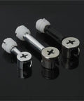 Heavy Duty 50 Piece 3 In 1 Cam Lock Furniture Hardware Kit With Thick Cam Screws Plus Eccentric Nuts on black background.