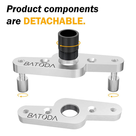 Heavy Duty Dowel Jig Kit For Floating Shelf Brackets With One Half Inch Drill Bit Included showing detachable aluminum components.