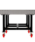 Industrial Grade Welding Fixture Table With Rolling Locking Casters For Pro Mechanics And Fabricators Laser Cut Precision Grid Pattern, front view