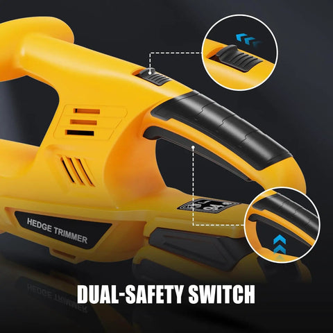 Close-up of dual safety switch on an 18 Inch Cordless Hedge Trimmer For 20V Max Battery, Lightweight 3.7 Lbs Bush Clipper