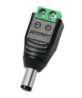 Kickass Male Dc Power Connector Adapter 10 Pack With Heavy Duty Thick Copper Wiring For 12V 24V Led Strip And Cctv Security Cameras showcasing a male barrel connector with green terminal.