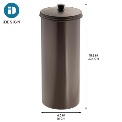 Freestanding Bronze Toilet Paper Holder With Lid For Three Extra Rolls Slim Modern Bathroom Storage Stand That Keeps Spare Rolls Neatly Hidden Under A Decorative Knob