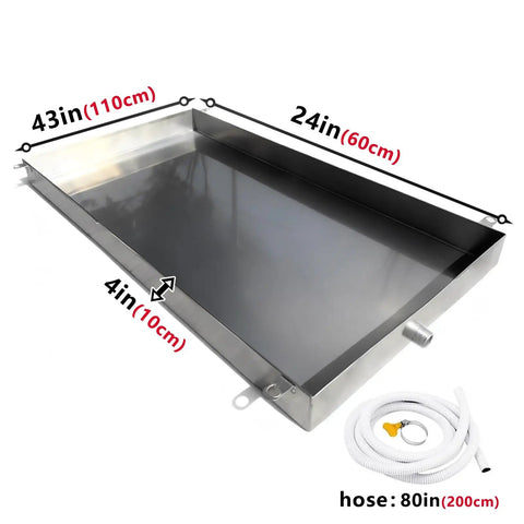 Heavy Duty Stainless Steel Condensate Drain Pan 43x24x4 inches for leak proof water collection from AC units.