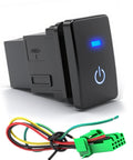 12V Blue LED Push Button Switch Waterproof Toggle With 4 Wire Connector Kit For Car Modifications Start Button Durable ABS Housing Safe Heat Resistant Build Clear Night Illumination For Easy Low Light Use