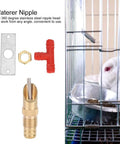 Auto Flow Rabbit Water Feeder Kit With Hose Hookup For Small Critters And Poultry Coops includes stainless steel nipple, red connectors, and brass part.