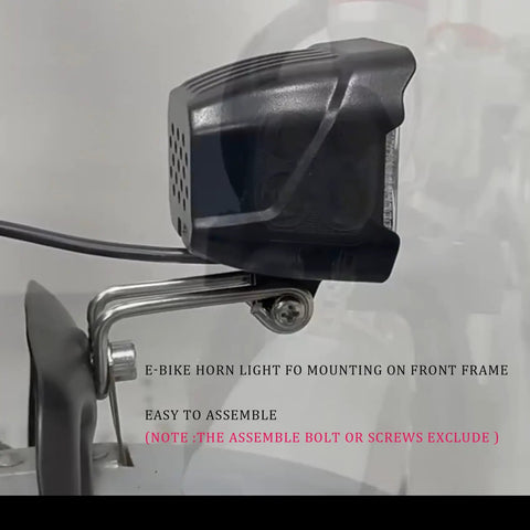 Side view of High Visibility E Bike Horn Front Light With 3 Pin Connector And Built In Horn, mounted on frame.
