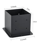 6x6 Post Base Set Of 4 With Inner 5.6x5.6 Post Anchors 13 Gauge Solid Steel Black Powder Coated Built Tough For Lasting Strength Deck Post Brackets And Base Plate Kit For Pergolas Fences Railings Easy Install; Close-up view of steel post bracket with dimensions.