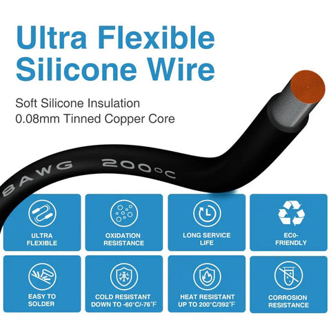 Top Shelf 8 Gauge Silicone Wire Black 100 Foot Ultra Flexible Stranded Tinned Copper Cable for heat resistance and soldering.