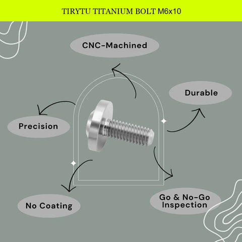 Ultra Lightweight Titanium Bolts M6 X 10 M6x10 with T30 Torx 4 Piece Kit for Road Bikes Gravel Ebike Carbon Frames showing CNC-machined durability.
