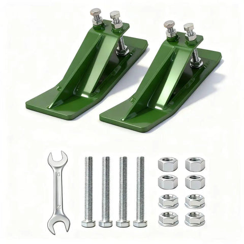 Two Pack High Visibility Green Bucket Edge Protectors For Skid Steer Attachments Upgraded 10mm Steel With Dual Bolt Lock