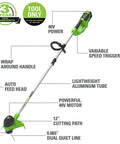 40V Cordless String Trimmer With 12 Inch Cutting Path And Auto Feed Head Lightweight Weed Eater For Your Lawn And Yard A Real Workhorse Battery And Charger Not Included Model BST4000 with features labeled