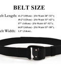 Mens Tactical Belt With Elastic Stretch Strap And Quick Release Metal Buckle, belt size chart in black color