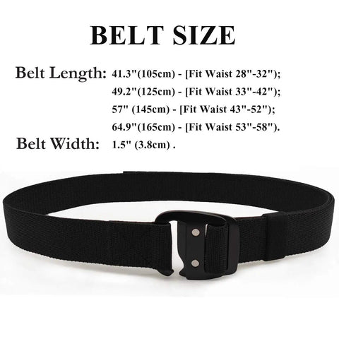 Mens Tactical Belt With Elastic Stretch Strap And Quick Release Metal Buckle, belt size chart in black color