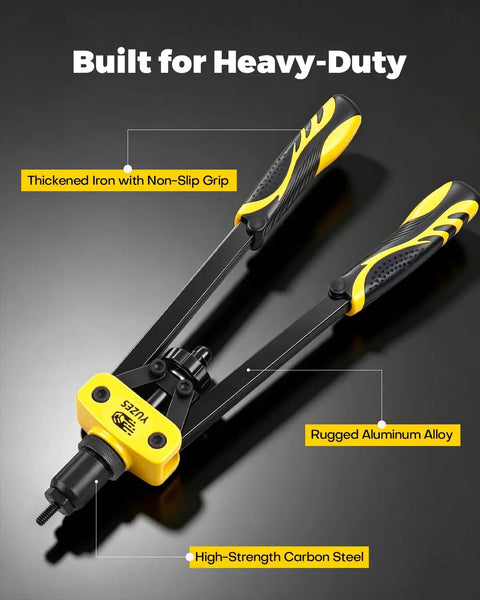 Rivet Nut Tool Kit With 11 Mandrels And 175 Rivet Nuts, 14 Inch Nutsert Tool For Auto Mods, RV Van Conversion, And Metal Fabrication, Pro Grade Kit In Rugged Carry Case featuring non-slip grips and aluminum alloy.