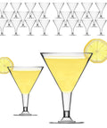 Martini Glasses Set 24 Pack 7 Oz BPA Free Plastic Cocktail Cups For Outdoor Parties Weddings Picnics Stackable Stemmed Reusable And Disposable Dope Glassware with lemon garnish