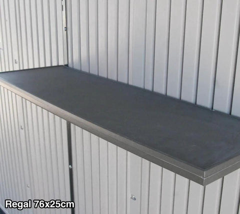 Shelf inside Built Tough Outdoor Storage Shed 7 x 4.5 Ft With Steel Reinforced Construction, Maintenance Free Double Wall HDPE