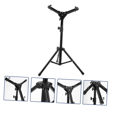 Adjustable Snare Drum Stand With Practice Pad Mount Alloy Build designed for stability, featuring foldable legs for easy setup.