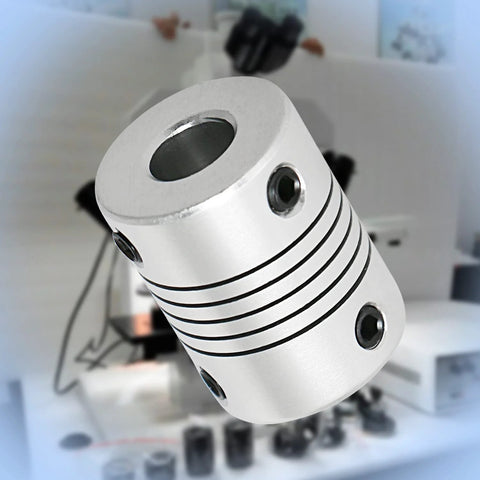 Angled close-up of Aopin 10mm-10mm flexible beam coupling, aluminum, 25mm length for 3D printers and CNC machines