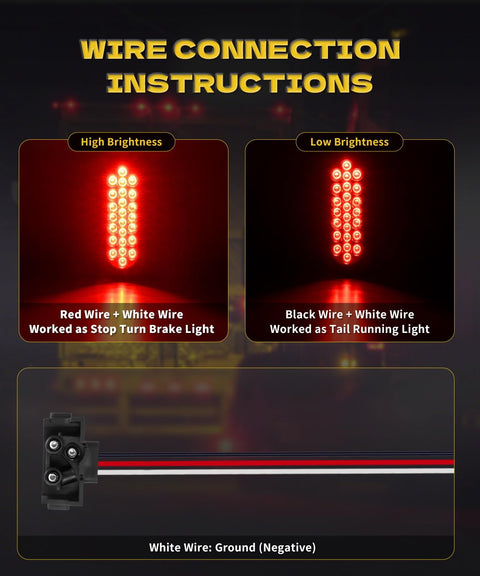 Wire connection instructions for 6 Inch Red Oval LED Trailer Tail Lights 24 LED Chips Waterproof Sealed Stop Turn Tail Light DOT SAE Certified