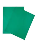 Front view of two green gasket paper sheets for automotive engine sealing