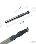 Carbide square-end end mill, 1/4 in diameter, 2-flute, 2-1/2 in length for milling alloys.
