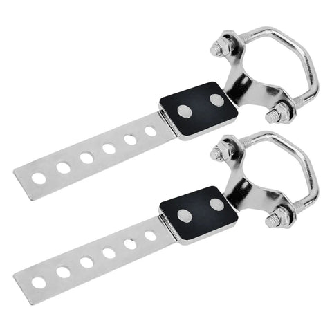 Heavy Duty Exhaust Hanger Kit Two Pack Universal Flexible Muffler Bracket With Anti Vibration Design shown in metal finish