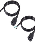 Heavy Duty NEMA 5-15 3 Prong Female Power Cord SJT Replacement Cable 18 Gauge 10A 110V 120V Pigtail 3.3Ft Twin Pack For Computers Monitors Tools And Small Appliances