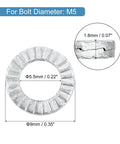 Front view of manganese steel wedge locking washer for M5 bolts; outer 9mm, inner 5.5mm, thickness 1.8mm