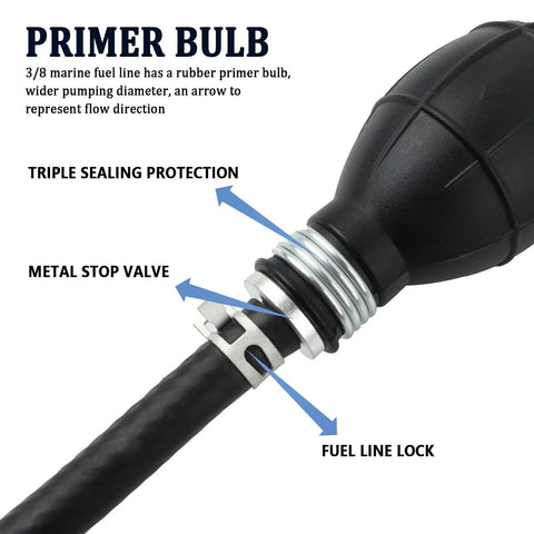 5.9 Ft Rubber Three Eighths Inch Marine Fuel Line With Primer Bulb For Manual Pumping Fuels Soft Boat Fuel Hose Universal Outboard Fuel Line For Boats RVs Marine Applications And DIY Car Accessories