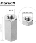 Six Pack M10 x 1.5 Hex Coupling Nuts 30mm Length 17mm Width Stainless Steel Rod Connector Nut Set dimensions shown