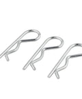 Three zinc-plated R clips from 30Pcs Hitch Pin Clips And R Clips Zinc Plated Cotter Pins Kit With 5 Sizes M1.2 M1.5 M2 M2.8 M3 Heavy Duty All In One