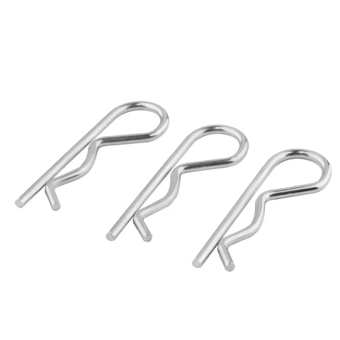 Three zinc-plated R clips from 30Pcs Hitch Pin Clips And R Clips Zinc Plated Cotter Pins Kit With 5 Sizes M1.2 M1.5 M2 M2.8 M3 Heavy Duty All In One