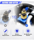 Before and after comparison of Universal Water Coolant Temperature Sensor 1/8 NPT Thread with direct replacement installation.