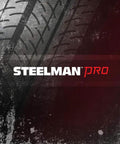 Steelman Pro logo with textured background and tread patterns