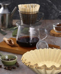 Extra Large Coffee Filters For 12 To 16 Cup Makers For Commercial Or Home Brewers, Mega Wide 9.75 Inch Basket with coffee setup