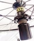 Close-up of the DT Tooth 36T hub of the Carbon Fiber 700C Road Bike Wheel Set With 50mm Clincher Rim Ultralight Aluminum Alloy Double Wall