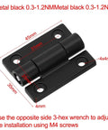 Black metal adjustable torque hinge for furniture cabinet, 360-degree rotation with M4 screw holes