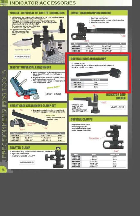 Dovetail Indicator Clamp With 6 mm Rod And 3 Inch Length For Machinists, Fits All Test Indicators And Probes, Locks In Four 90 Degree Quadrants, High Precision Tooling Accessory