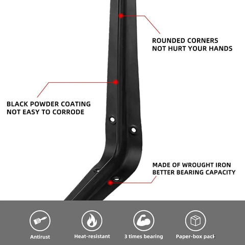 Beefy 20 Pack 12 Inch Heavy Duty Black Iron Metal Floating Shelf Brackets L Corner Brace Support and J Joint Angles with features shown